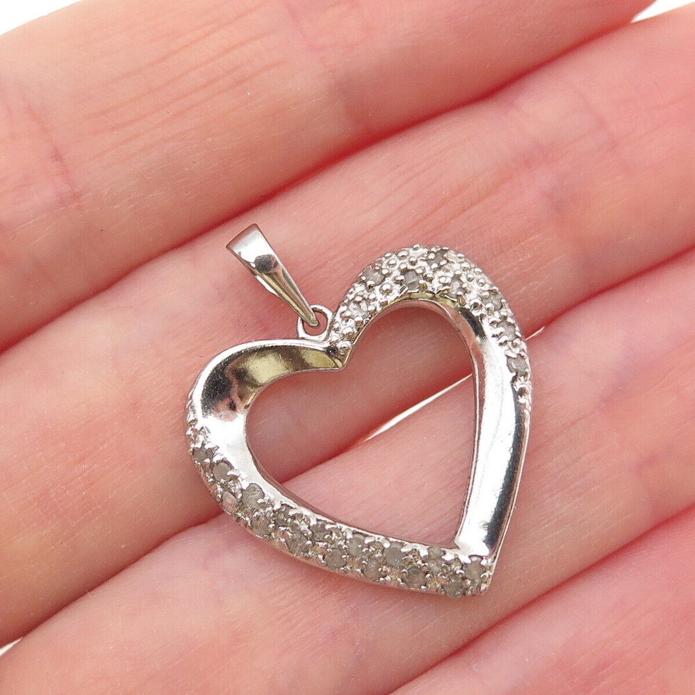 CHARLES WINSTON 925 Sterling Silver Real Round-Cut Diamond Heart Charm Pendant